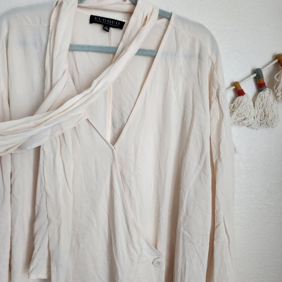 Eloquii Ivory Wrap Scarf V Neck Long Sleeve Blouse Minimalist Contemporary 26 - Picture 3 of 12